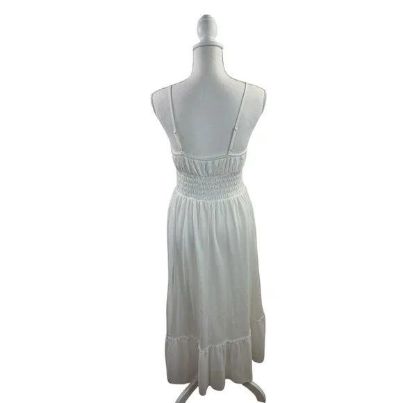 Grace Karin Maxi Sundress Spaghetti Strap White Smocked Pockets lined Size M - Picture 3 of 14
